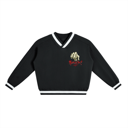 V-Neck Contrast Collar Boxy Sweatshirt
