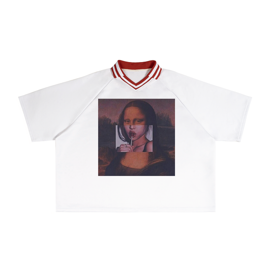 Contrast Lapel Collar Boxy T-Shirt