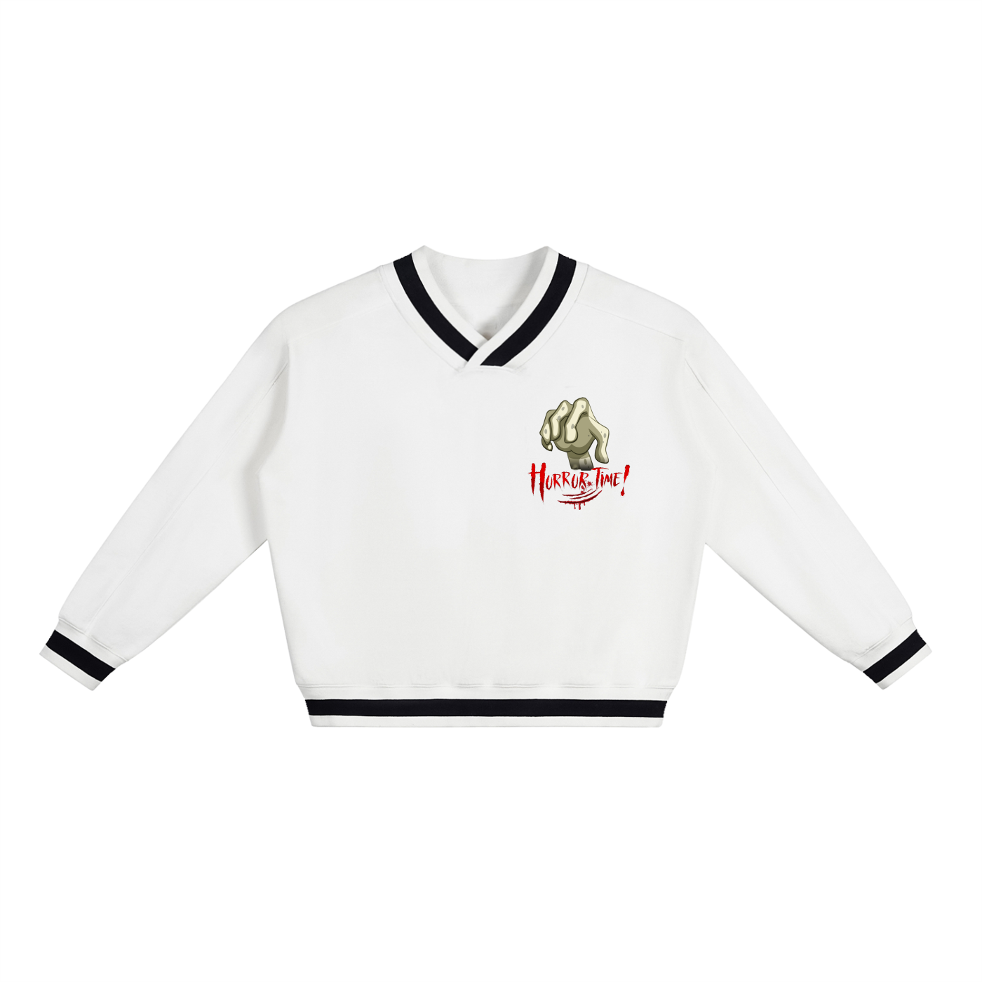 V-Neck Contrast Collar Boxy Sweatshirt
